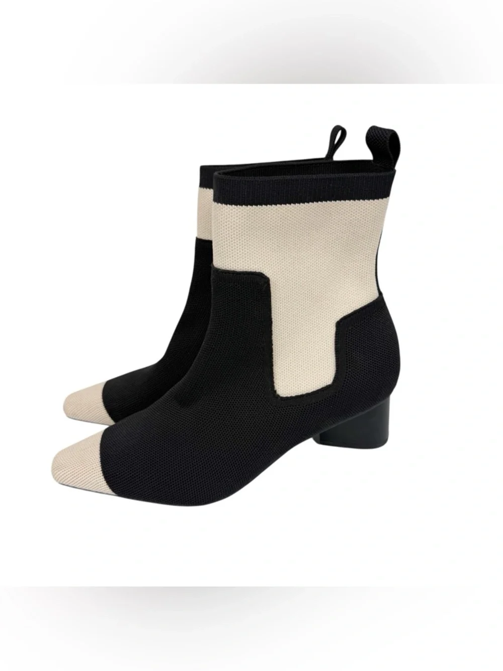 Vivaia Theresa Small Square Toe Water Repellent Boots Ivory Cream‎ Black Size 9